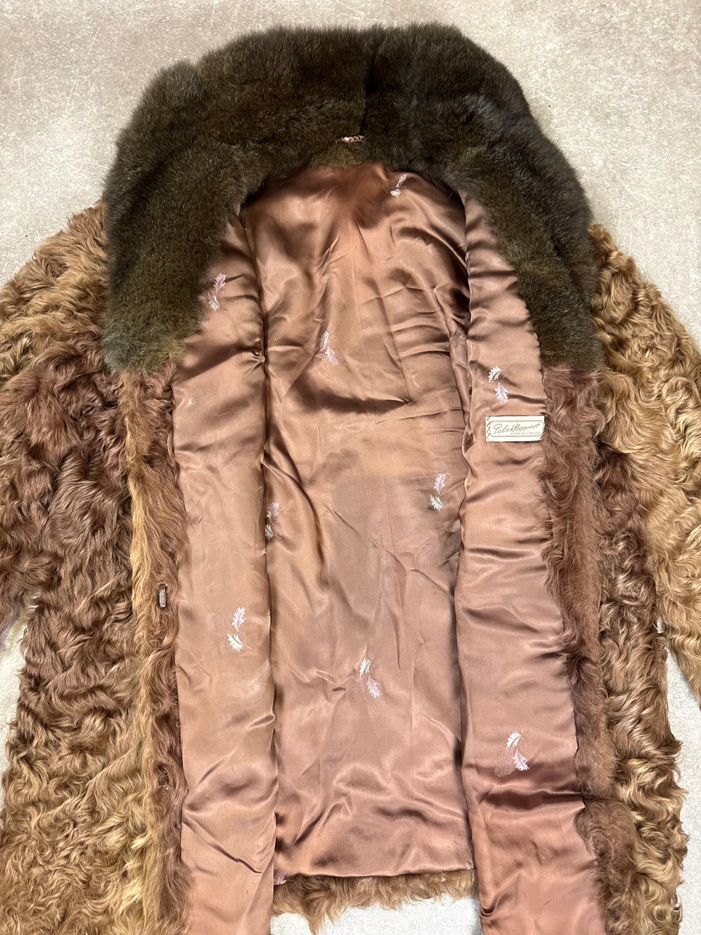Vintage Persianer Pelzmantel Karakul Astrachan Nerzkragen Echtpelz Damen XL