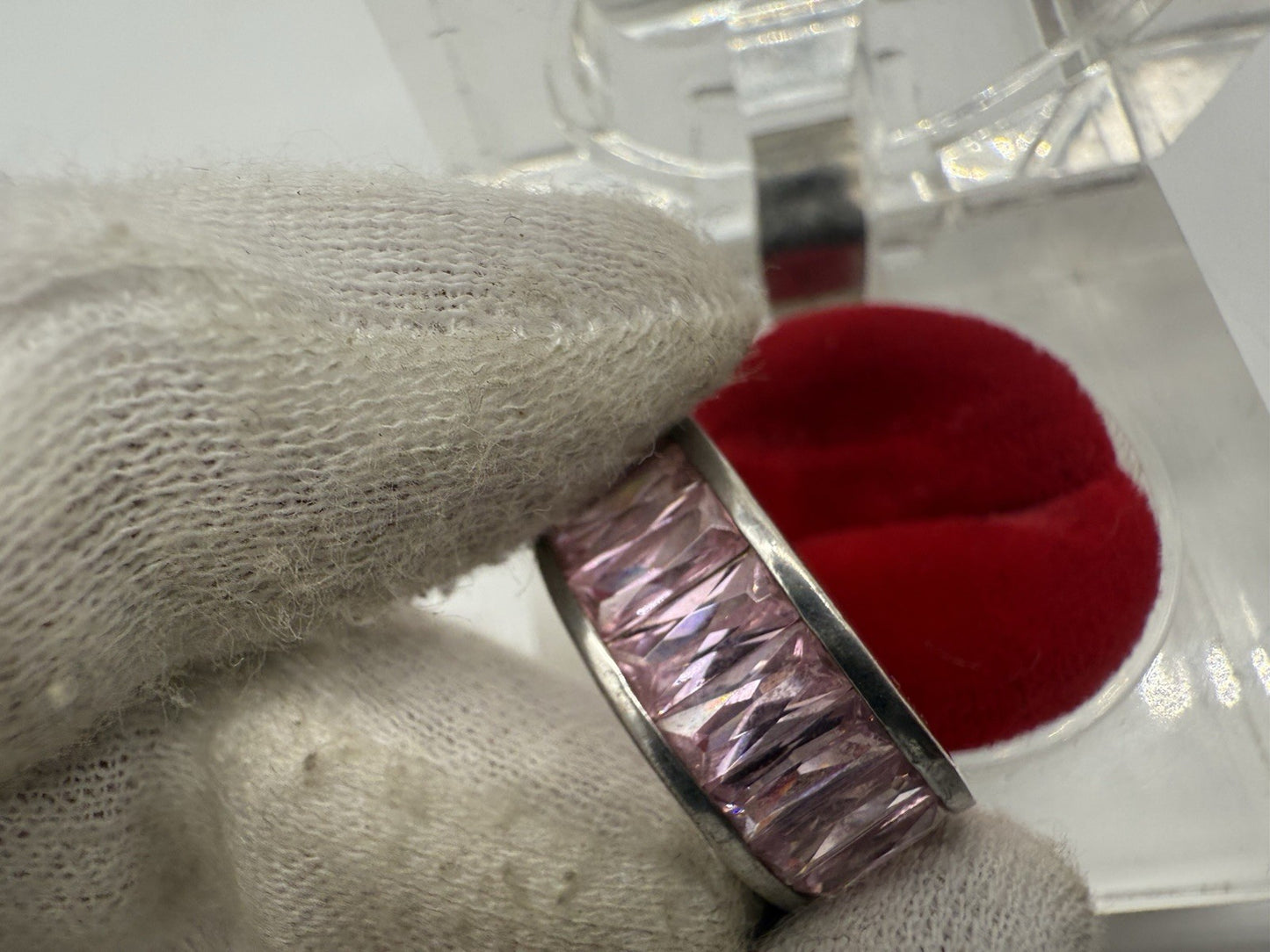 VINTAGE 925 SILBER RING MIT ROSA SIMULIERTEN RUBINEN GR.56