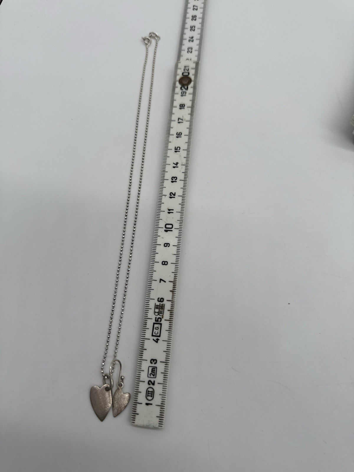 VINTAGE 925 SILBER HERZANHÄNGER MIT KUGELKETTE & OHRRING