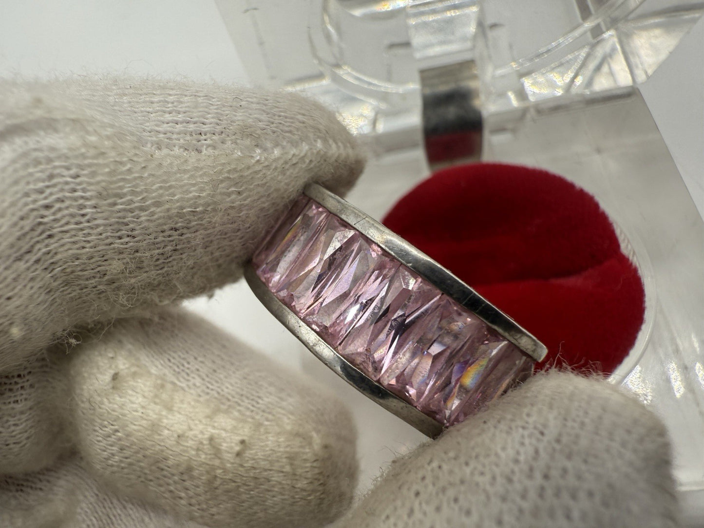VINTAGE 925 SILBER RING MIT ROSA SIMULIERTEN RUBINEN GR.56