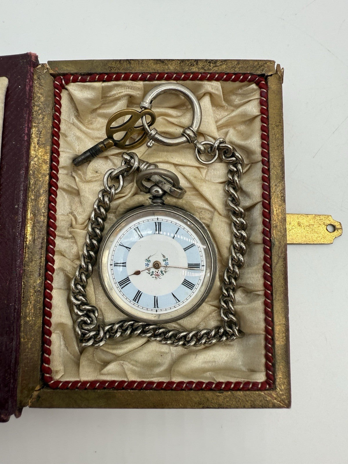 ANTIKE SCHLÜSSEL TASCHENUHR SILBER FRANKREICH MIT ZIERKASSETTE UM 1870