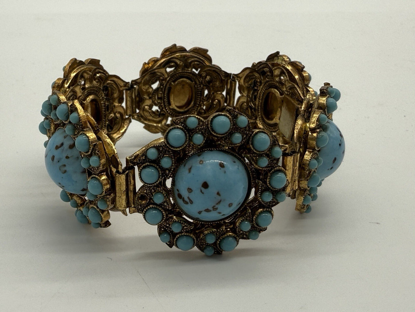 VINTAGE TÜRKIS ARMBAND VERGOLDET GOLD DOUBLE 21cm