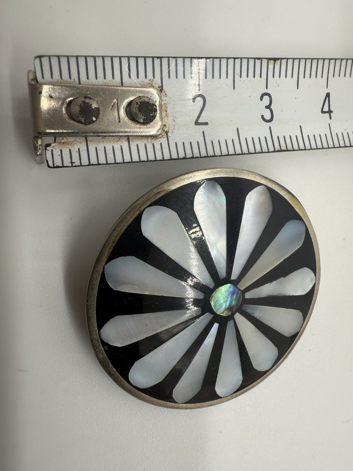 VINTAGE SIGNIERTE MEXIKO SILBER ANHÄNGER BROSCHE MIT ONYX & MUSCHEL