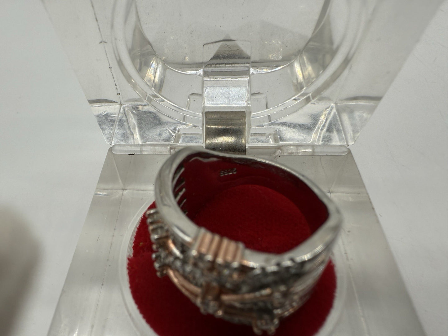BREITER 925 SILBERRING MIT ZIRKONIA & ROSEGOLD AKZENTEN GR.58