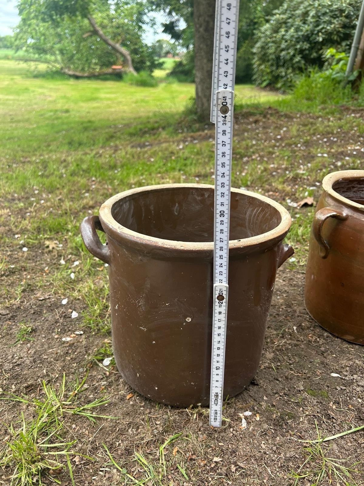 2x ANTIKER PFLANZENTOPF, GARTENDEKO, STEINGUTTOPF, ALTER TONTOPF