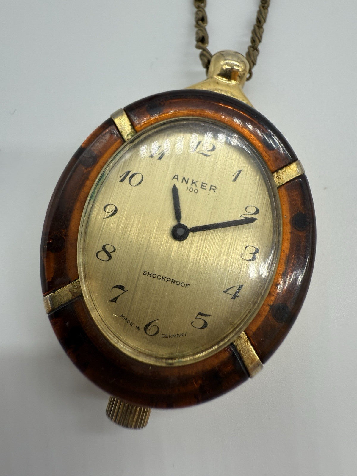 ART DECO ANKER 100 HANDAUFZUG DAMEN UMHÄNGE ANHÄNGER UHR BAKELIT & KETTE