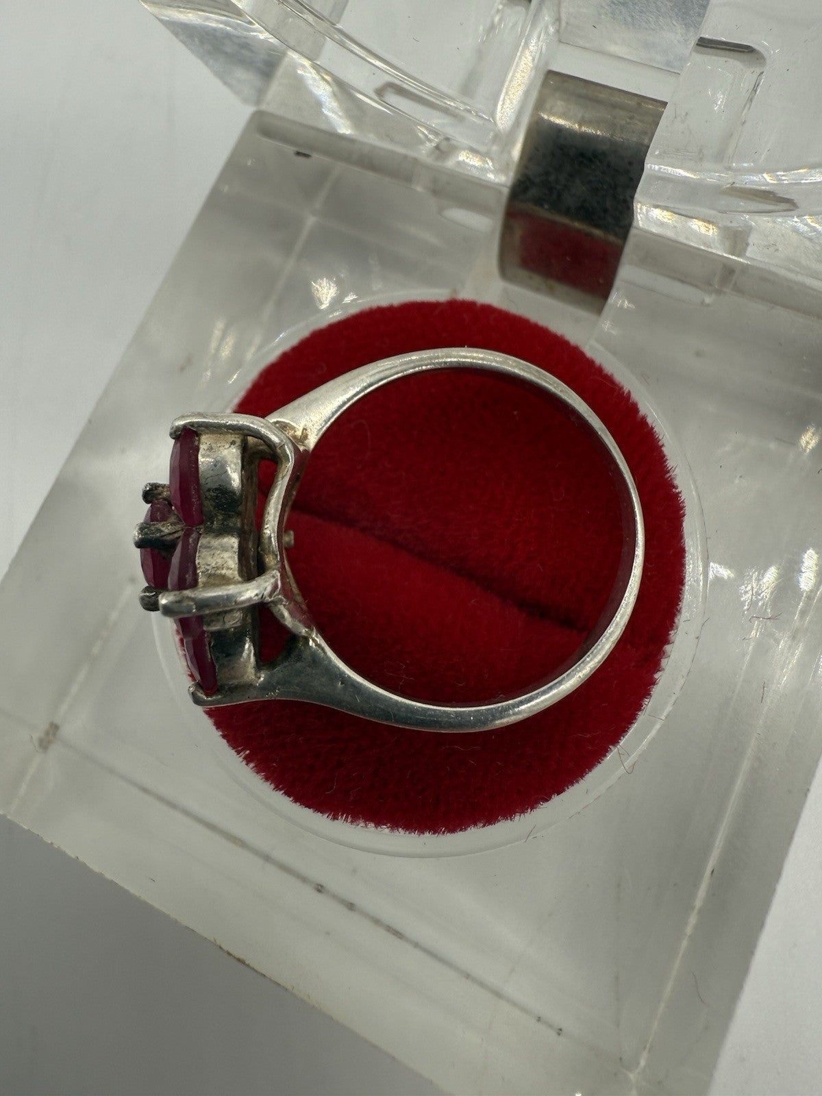 COCKTAILRING IN ECHT SILBER MIT ROTEN RUBINEN FÜR DAMEN HANDGEMACHT GR.53