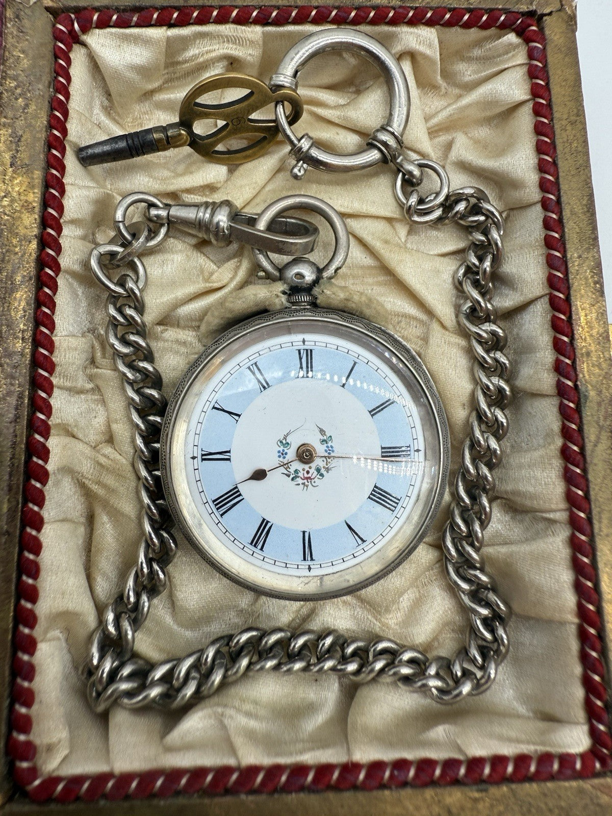 ANTIKE SCHLÜSSEL TASCHENUHR SILBER FRANKREICH MIT ZIERKASSETTE UM 1870