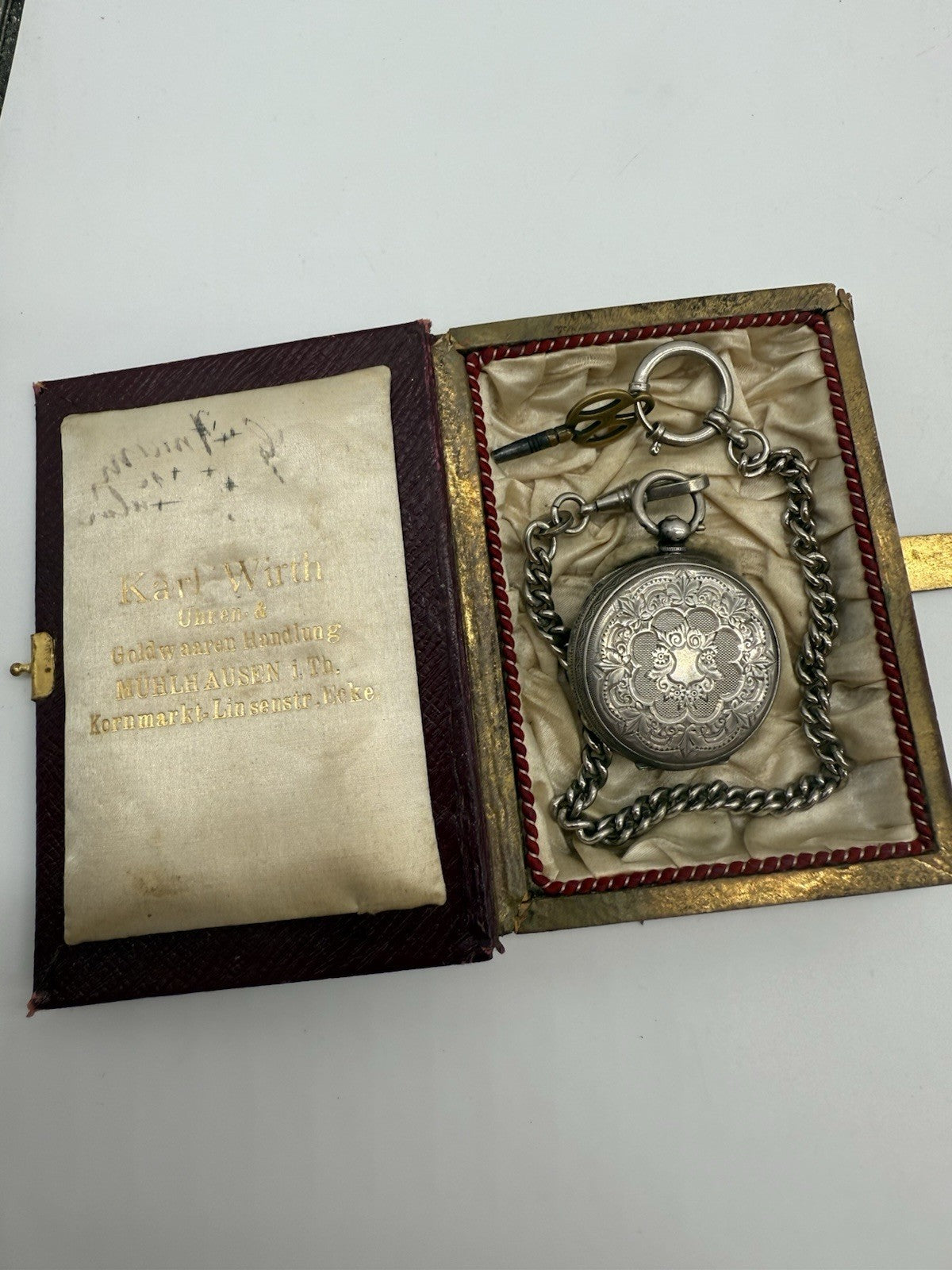 ANTIKE SCHLÜSSEL TASCHENUHR SILBER FRANKREICH MIT ZIERKASSETTE UM 1870