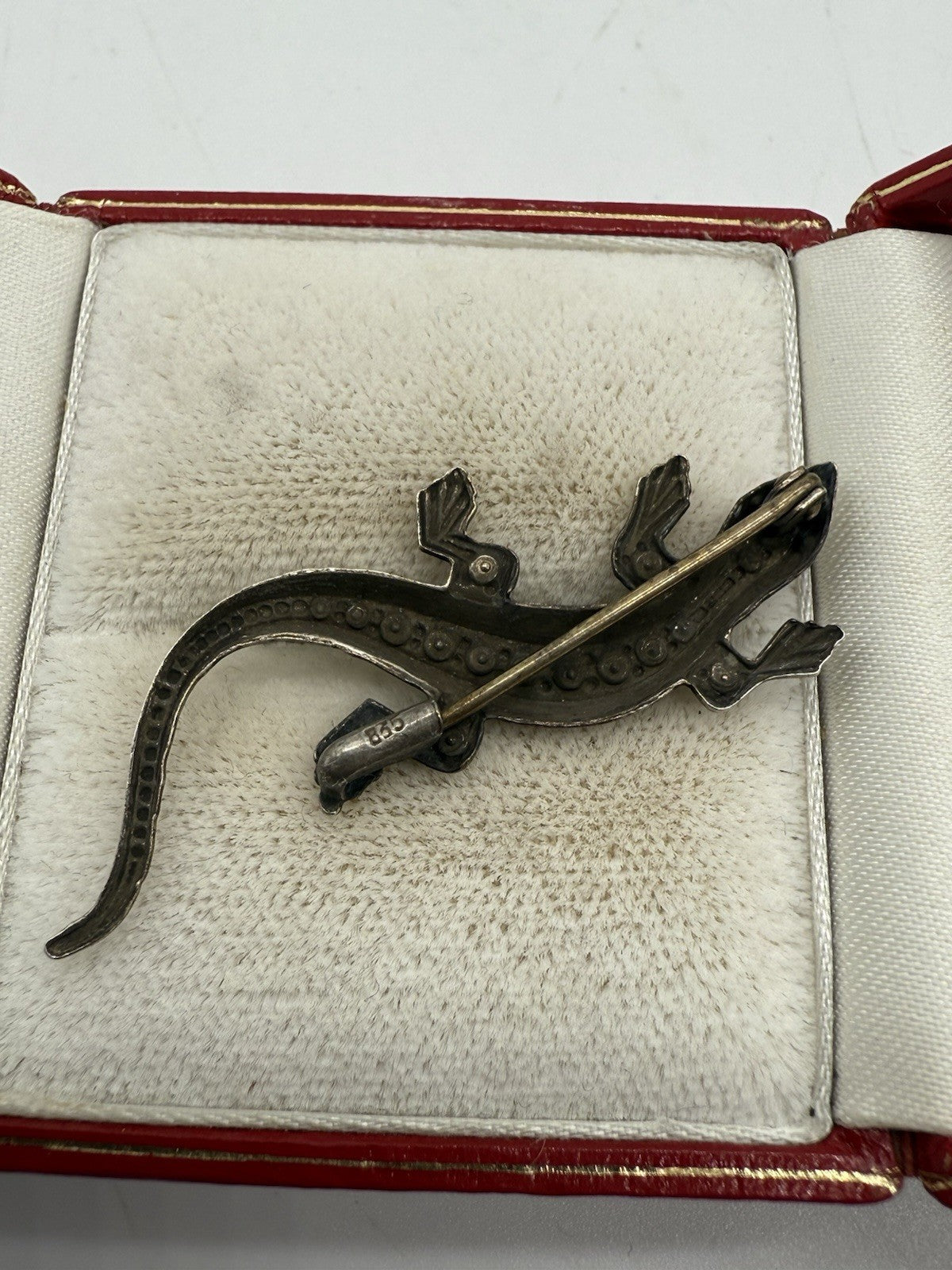 ANTIKE BROSCHE SALAMANDER MIT MARKASITEN 835er SILBER