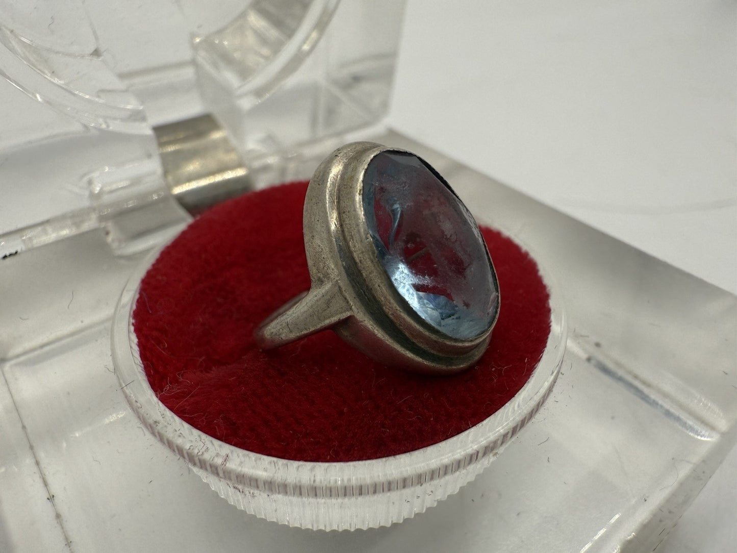 VINTAGE 835 SILBER RING MIT BLAUEN FARBSTEIN GR.45