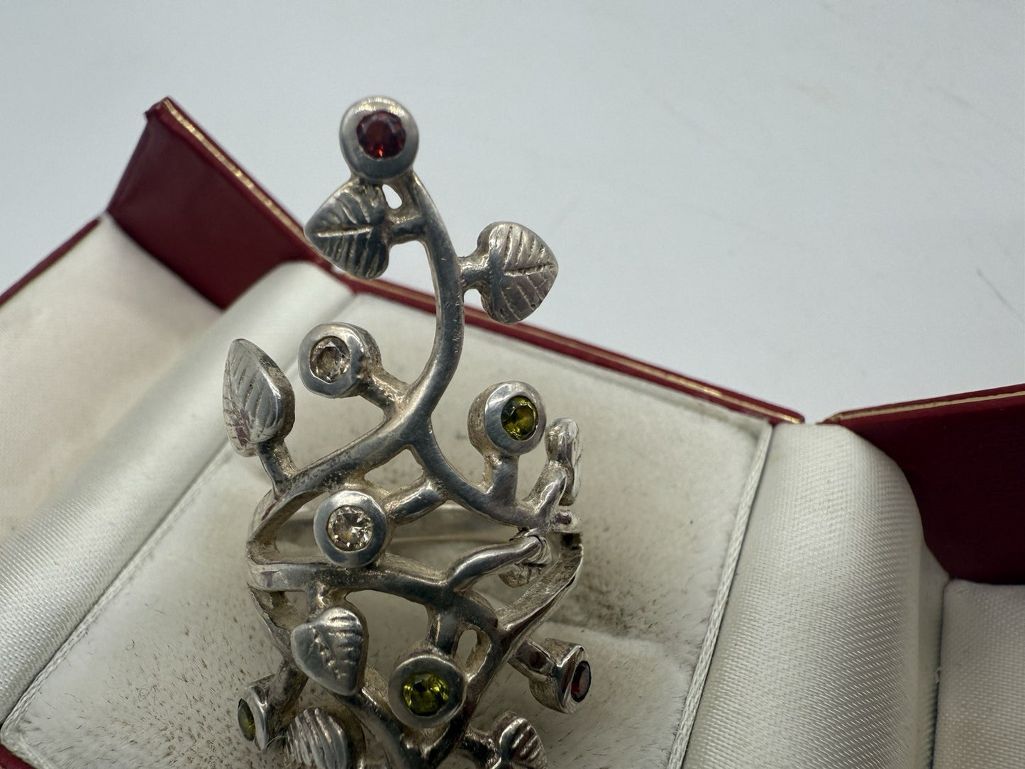 VINTAGE FLORALER RING 925 SILBER RING PERLE & GEMISCHTE EDELSTEINE GR.60