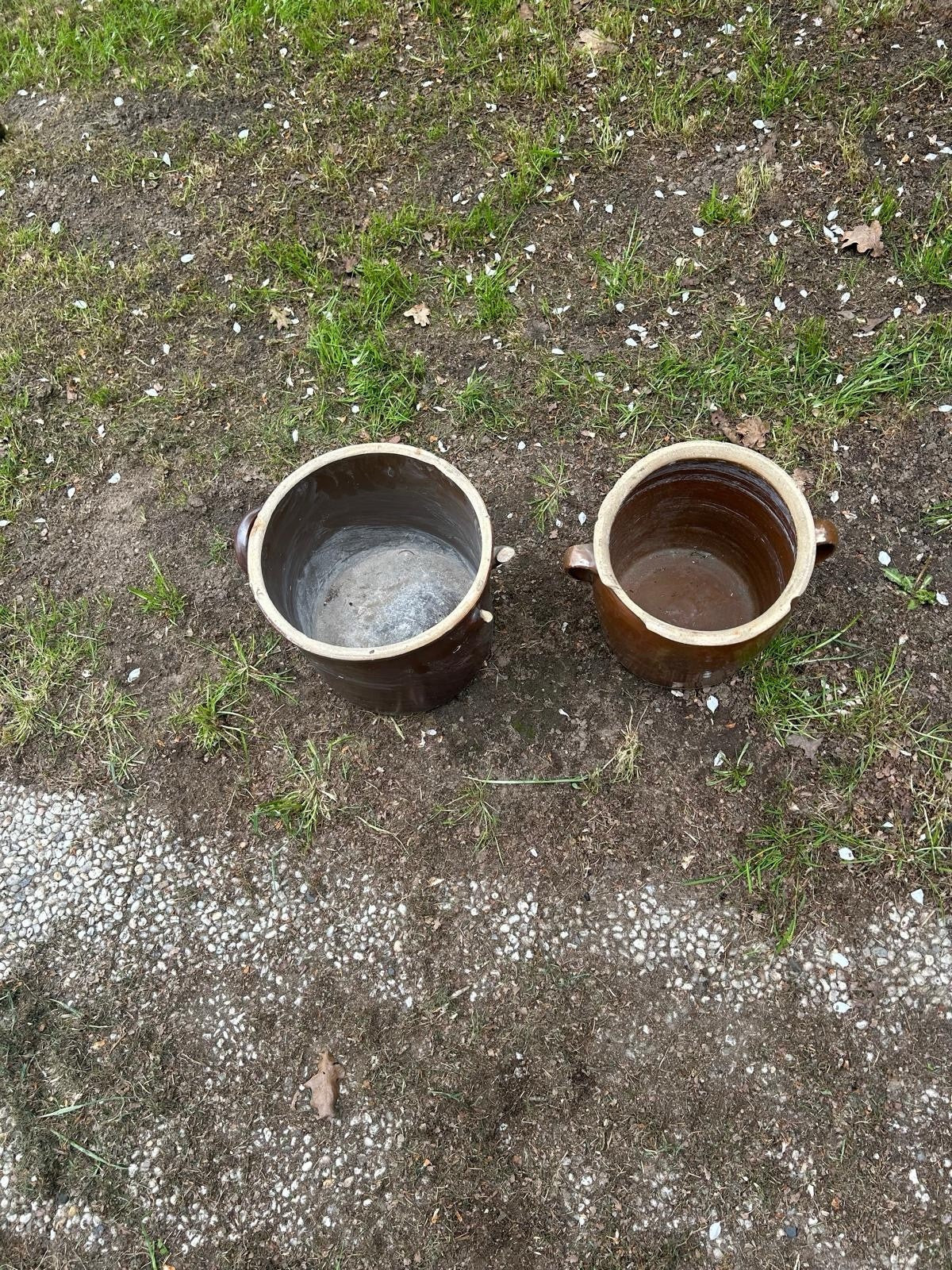 2x ANTIKER PFLANZENTOPF, GARTENDEKO, STEINGUTTOPF, ALTER TONTOPF