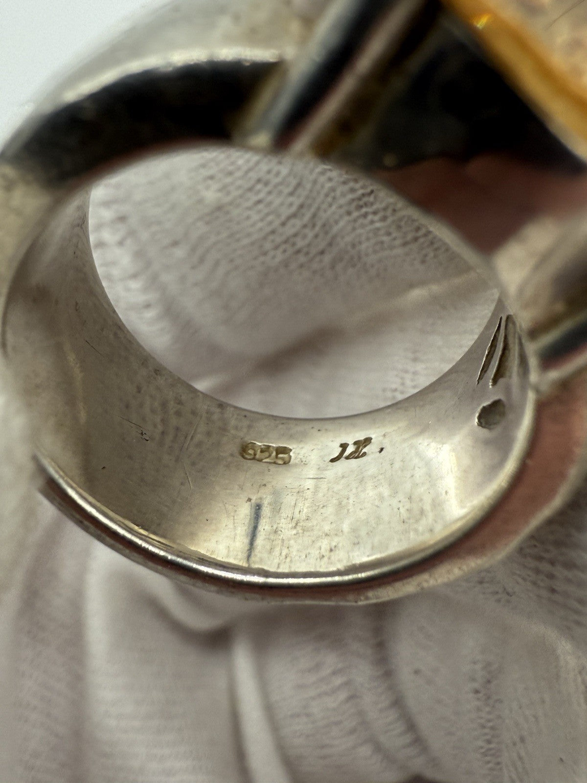 GROßER 925er SILBER RING MIT ORANGEM SCHMUCKSTEIN CITRIN? VINTAGE GR.54
