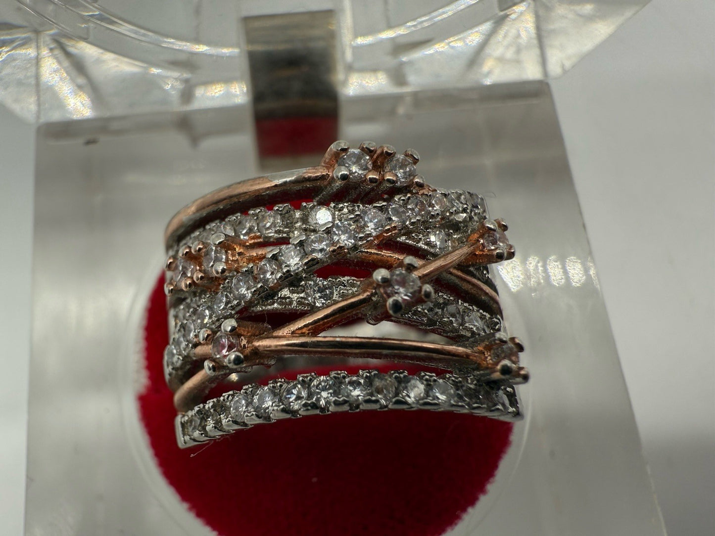 BREITER 925 SILBERRING MIT ZIRKONIA & ROSEGOLD AKZENTEN GR.58