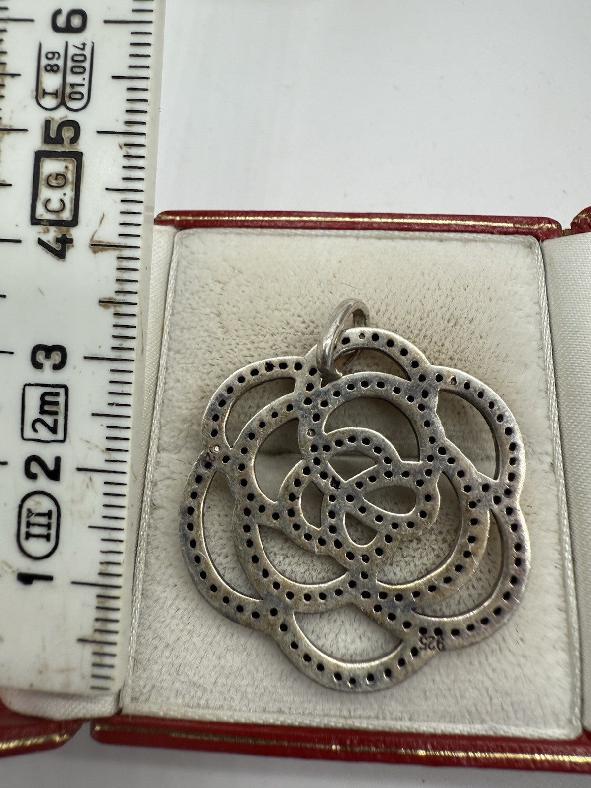 VINTAGE 925 STERLING SILBER ANHÄNGER DURCHBROCHEN BLUME SCHWARZ CZ CHARM