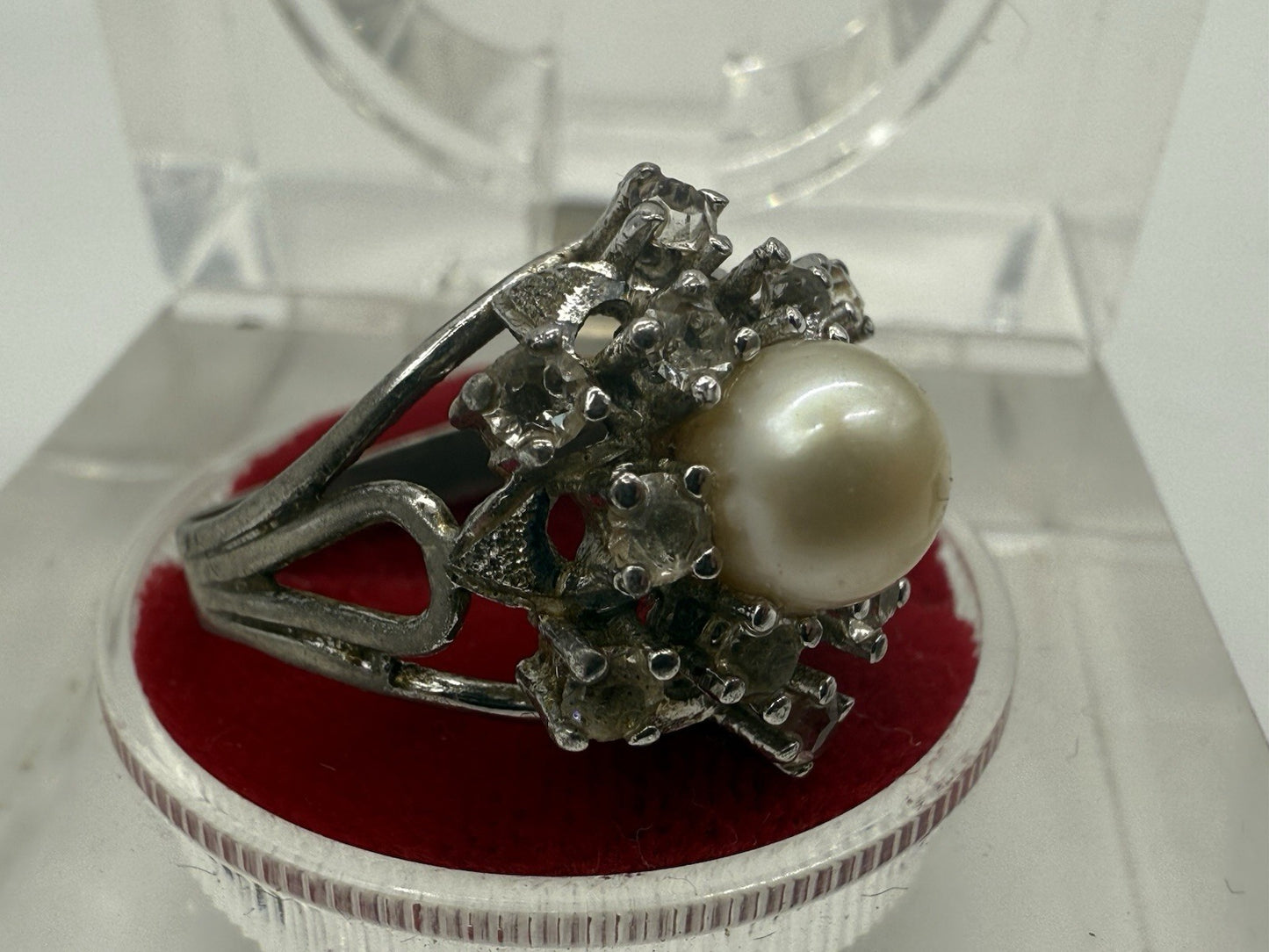 KLASSISCHER SCHÖNER RING MIT PERLE UND ZIRKONIA 800 SILBER VINTAGE GR.54