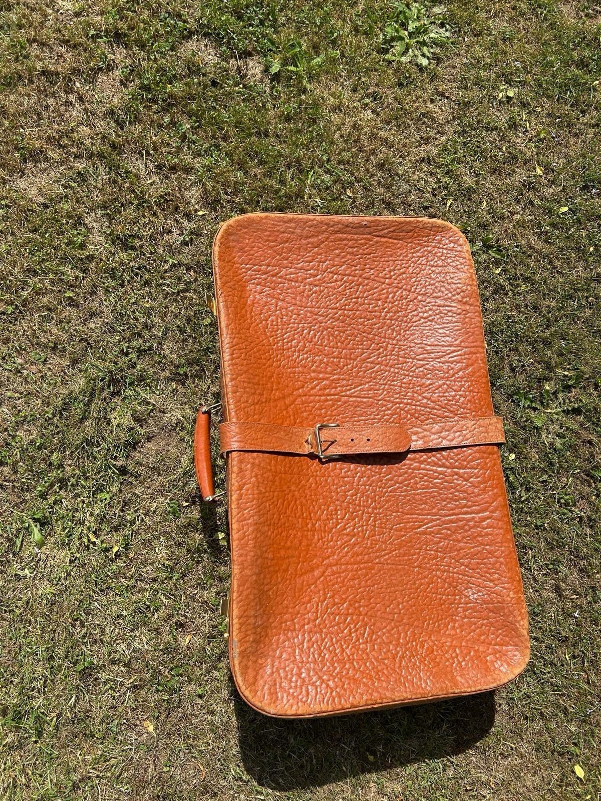 VINTAGE REISEKOFFER LEDERKOFFER BRAUN VINTAGE 60er JAHRE OLDTIMER TASCHE