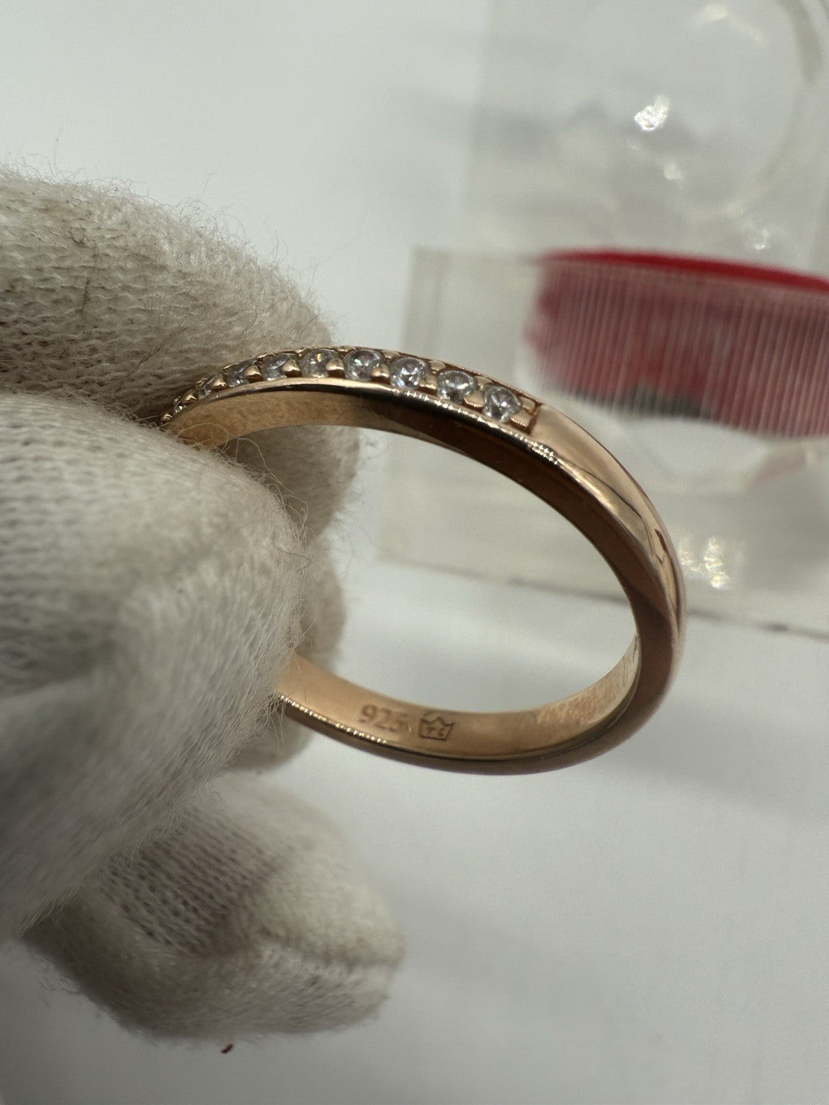 RING MIT ZIRKONIA, 925 SILBER RING ROTVERGOLDET GR.62