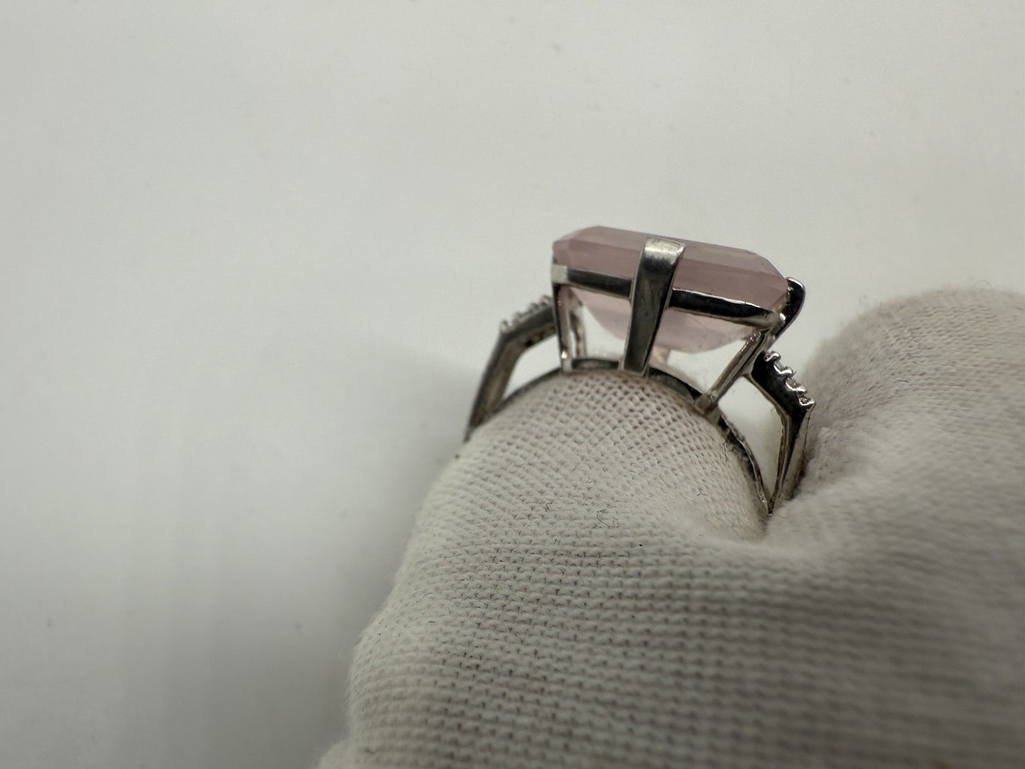 VINTAGE 925 SILBER RING MIT NATÜRLICHM ROSENQUARZ EDELSTEIN GR.54