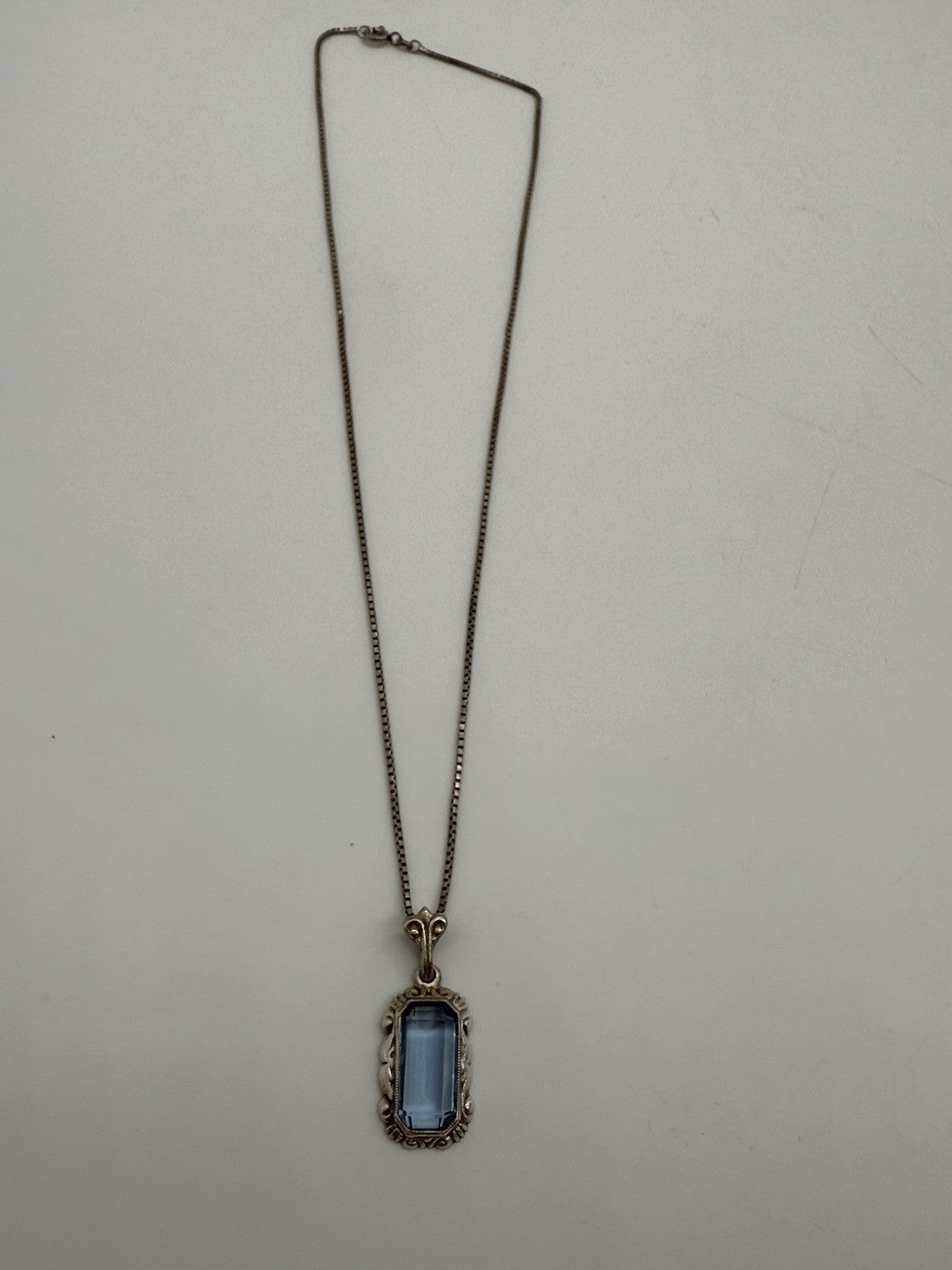 ANTIKER JUGENDSTIL ANHÄNGER 800er SILBER MIT BLAUEM STEIN + SILBER KETTE
