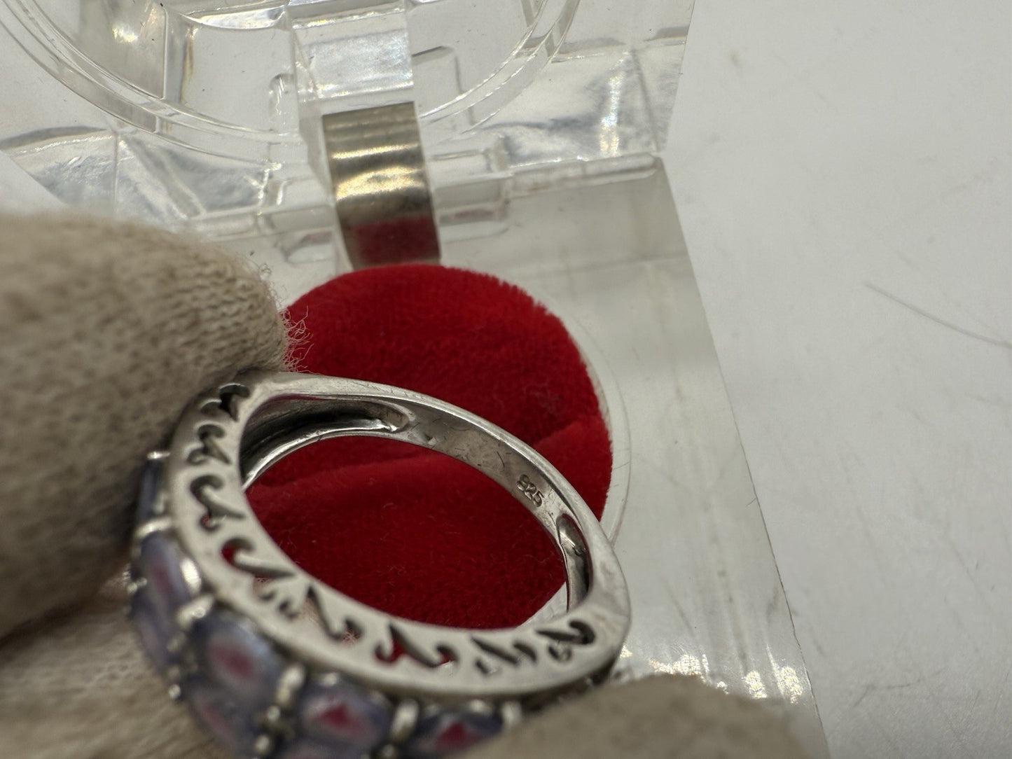 VINTAGE 925 STERLING SILBER RING MIT LILA STEINE OVALSCHLIFF GR.55