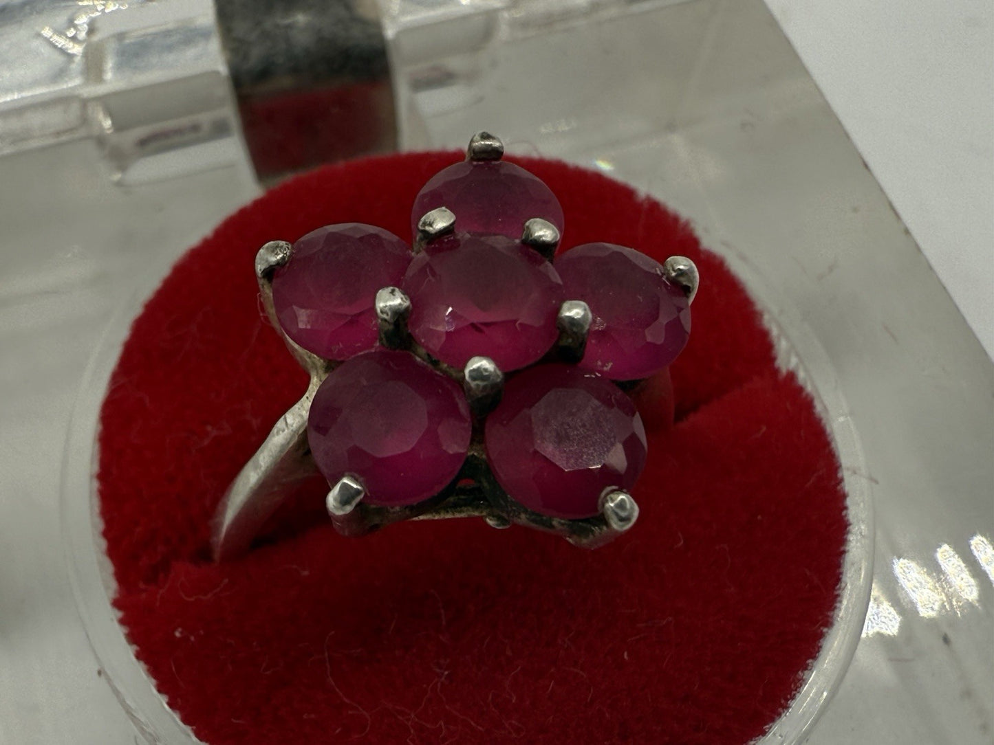 COCKTAILRING IN ECHT SILBER MIT ROTEN RUBINEN FÜR DAMEN HANDGEMACHT GR.53