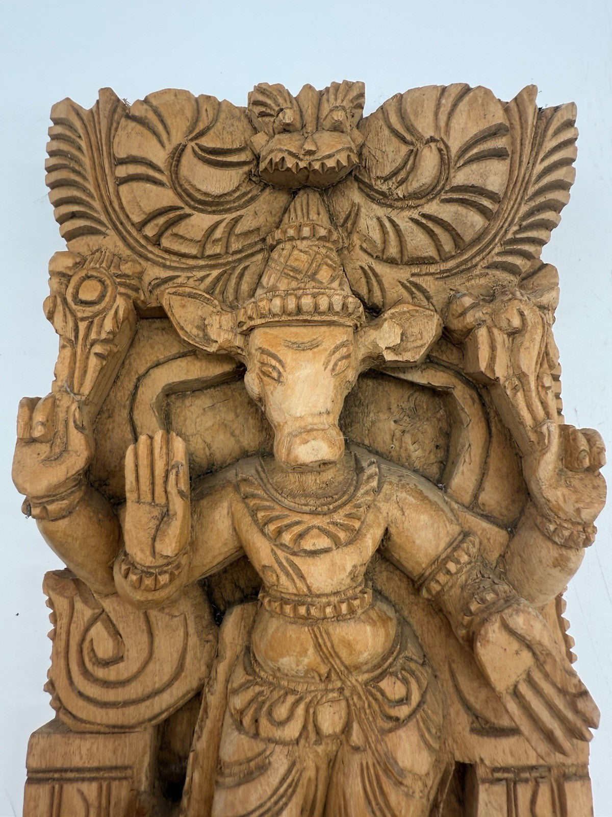 ALTES INDISCHES HOLZRELIEF GOTTHEIT GANESHA SCHNITZEREI