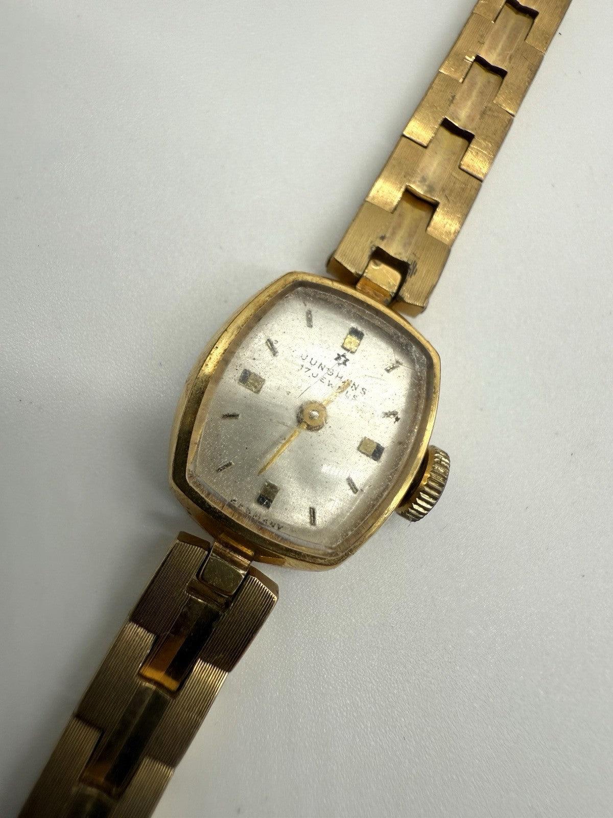 VINTAGE JUNGHANS 17 JEWELS DAMEN UHR GOLD DOUBLE ARMBANDUHR LÄUFT