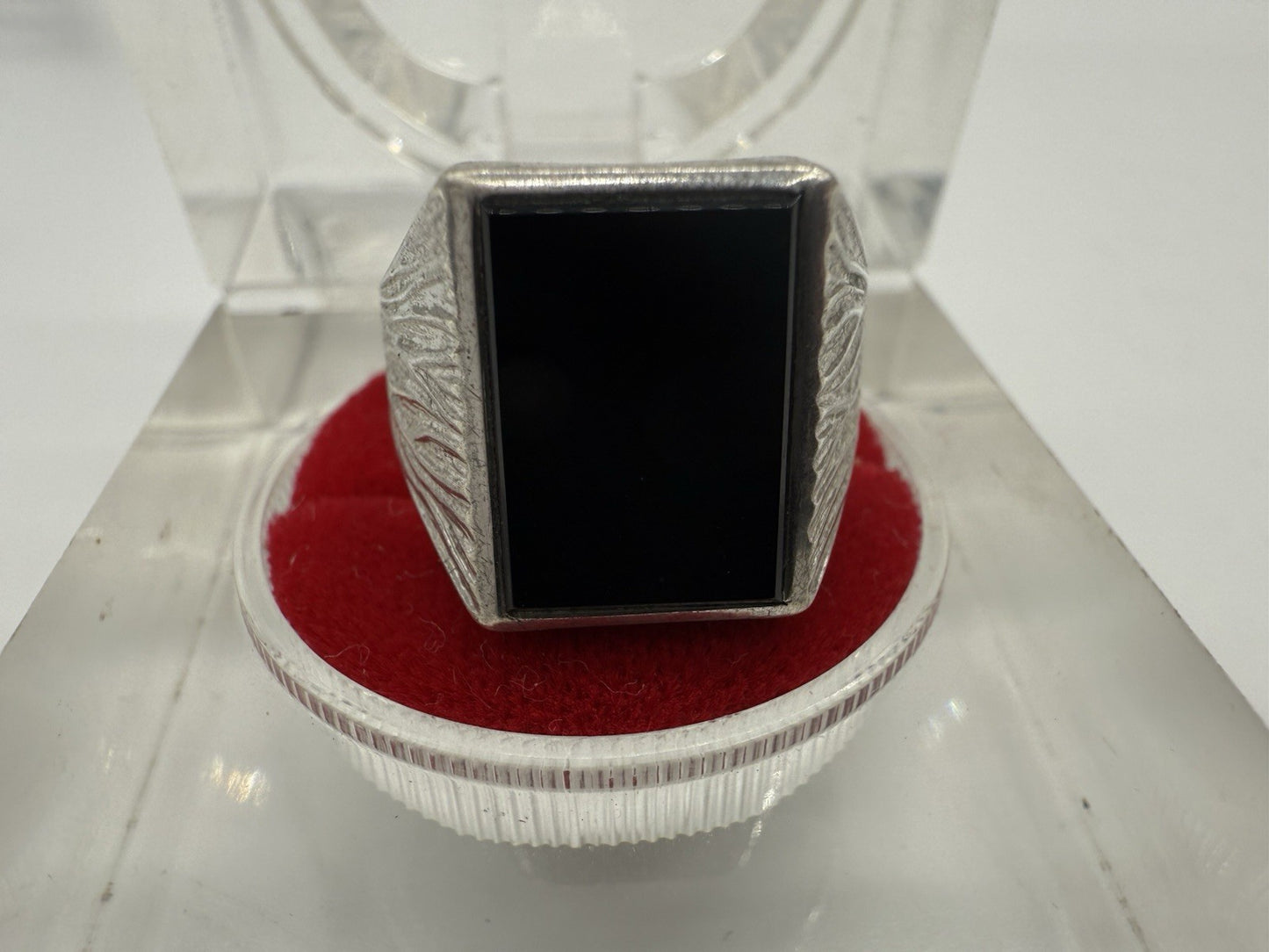 VINTAGE SCHWARZER ONYX SIEGELRING 835 SILBER GR.60