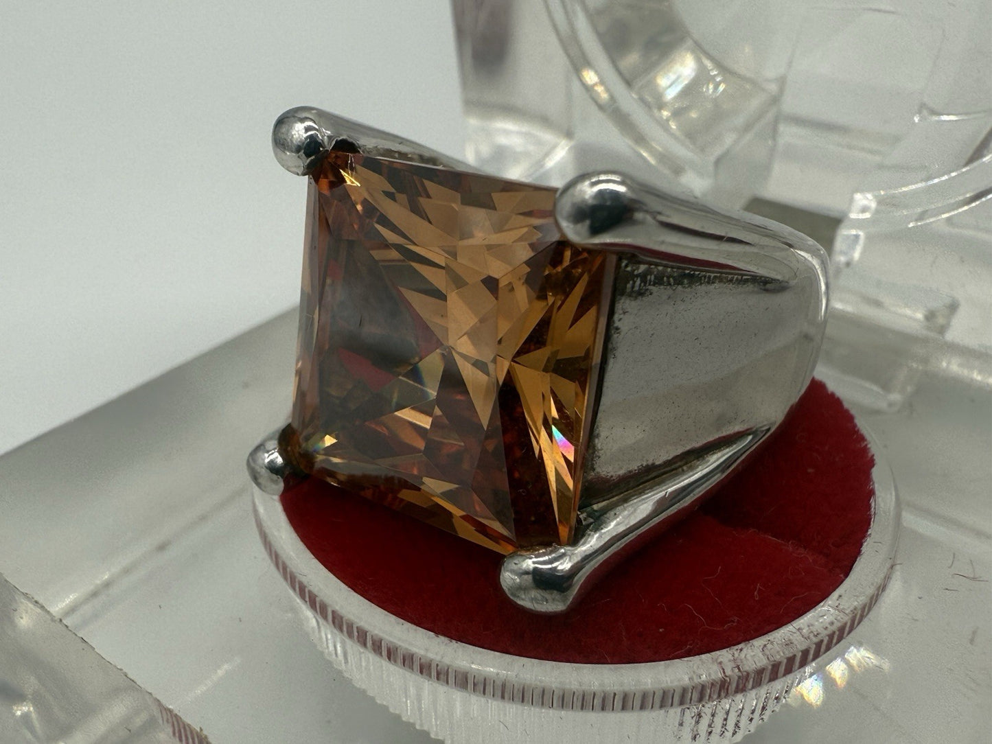 925 SILBER RING MIT SYNTHETISCHEN CITRIN STATEMENT-SCHMUCK VINTAGE GR.55