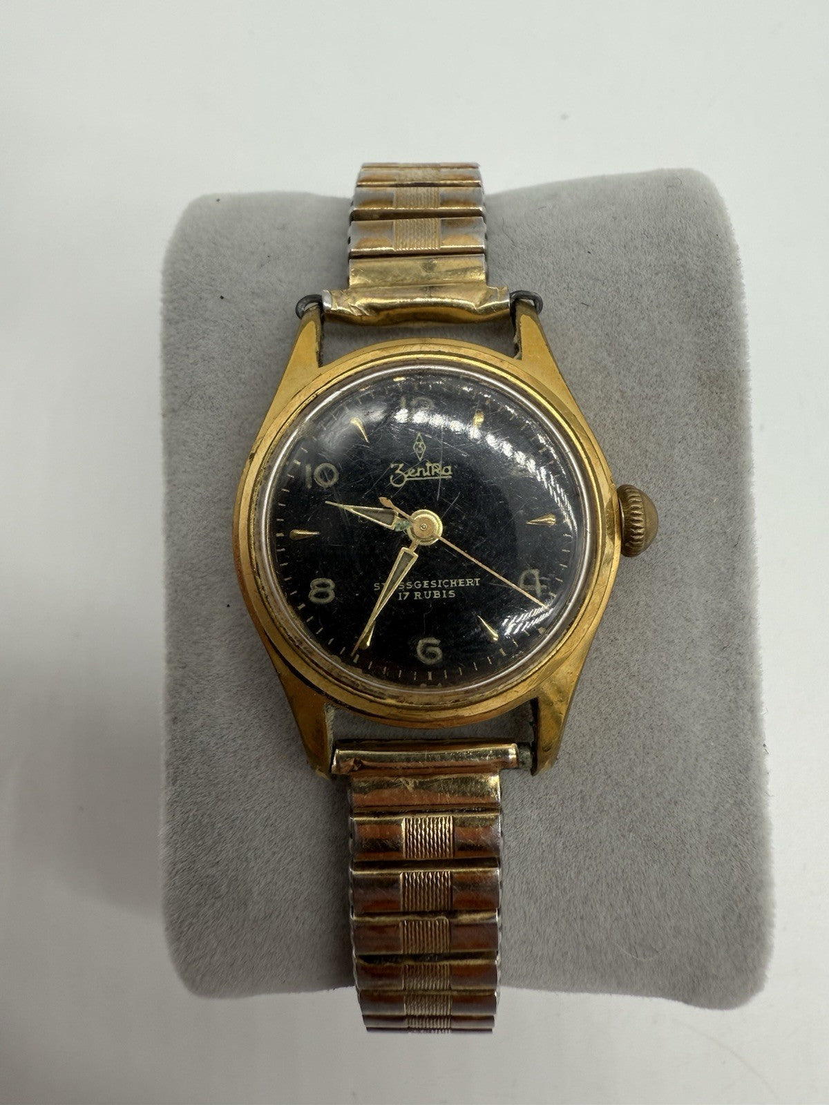 VINTAGE ZENTRA 17 RUBIS DAMEN ARMBANDUHR ELEGANT1960 GOLD PLATED LÄUFT