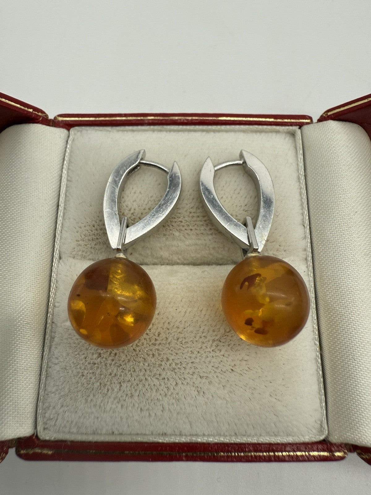 GROßE BALTISCHE BERNSTEIN-OHRRINGE IN TROPFENFORM OHRSTECKER 925 SILBER