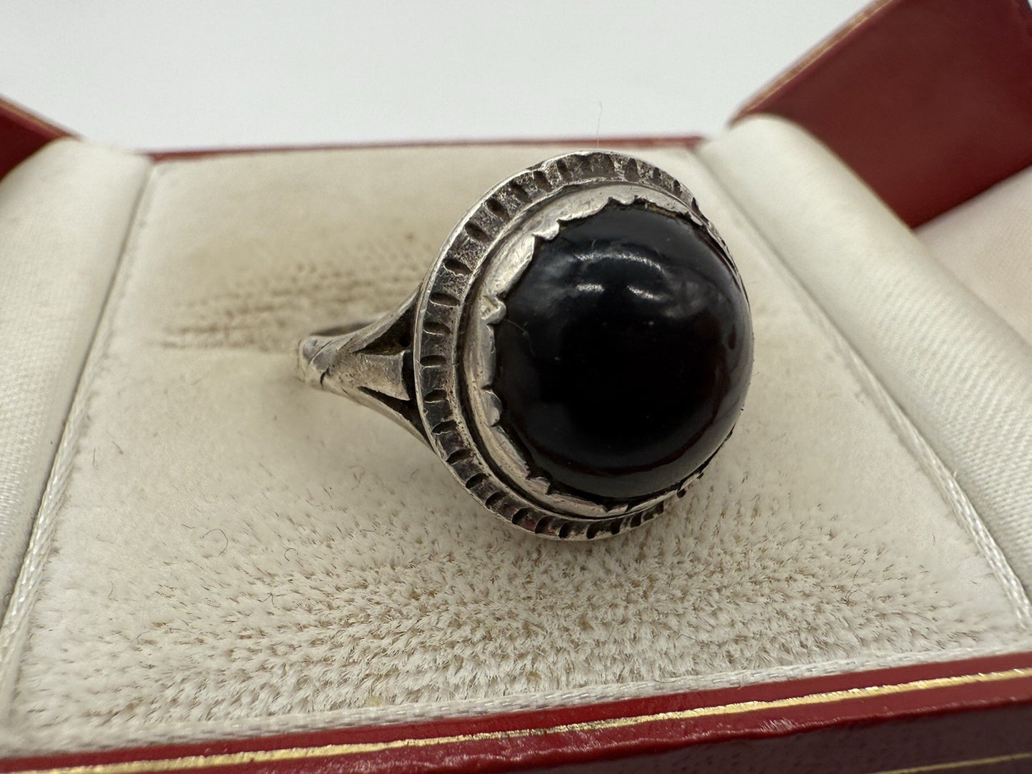 ANTIK JUGENDSTIL ART DÉCO ONYX RING GR.55