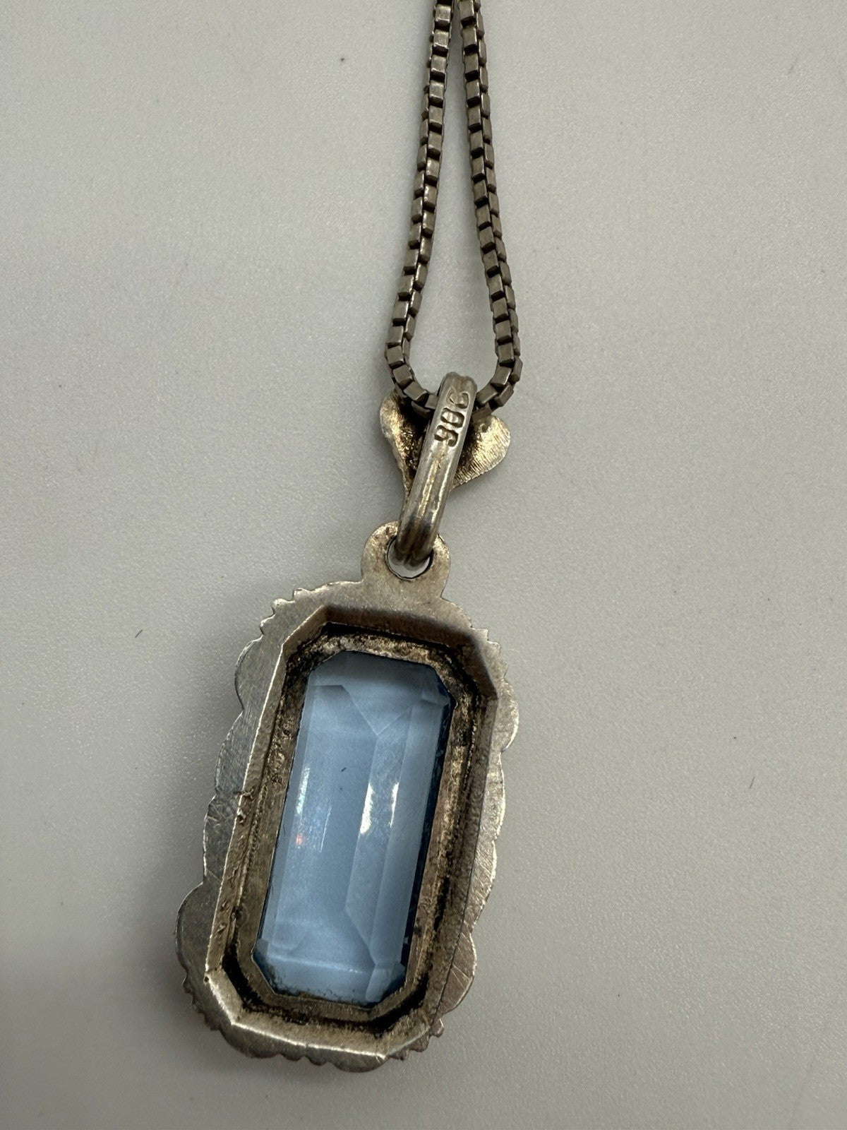ANTIKER JUGENDSTIL ANHÄNGER 800er SILBER MIT BLAUEM STEIN + SILBER KETTE