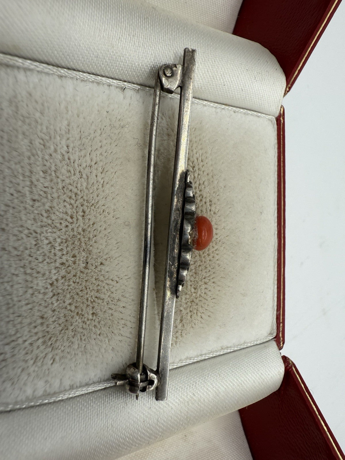 ANTIKE STABBROSCHE KORALLE SILBER 835 VINTAGE