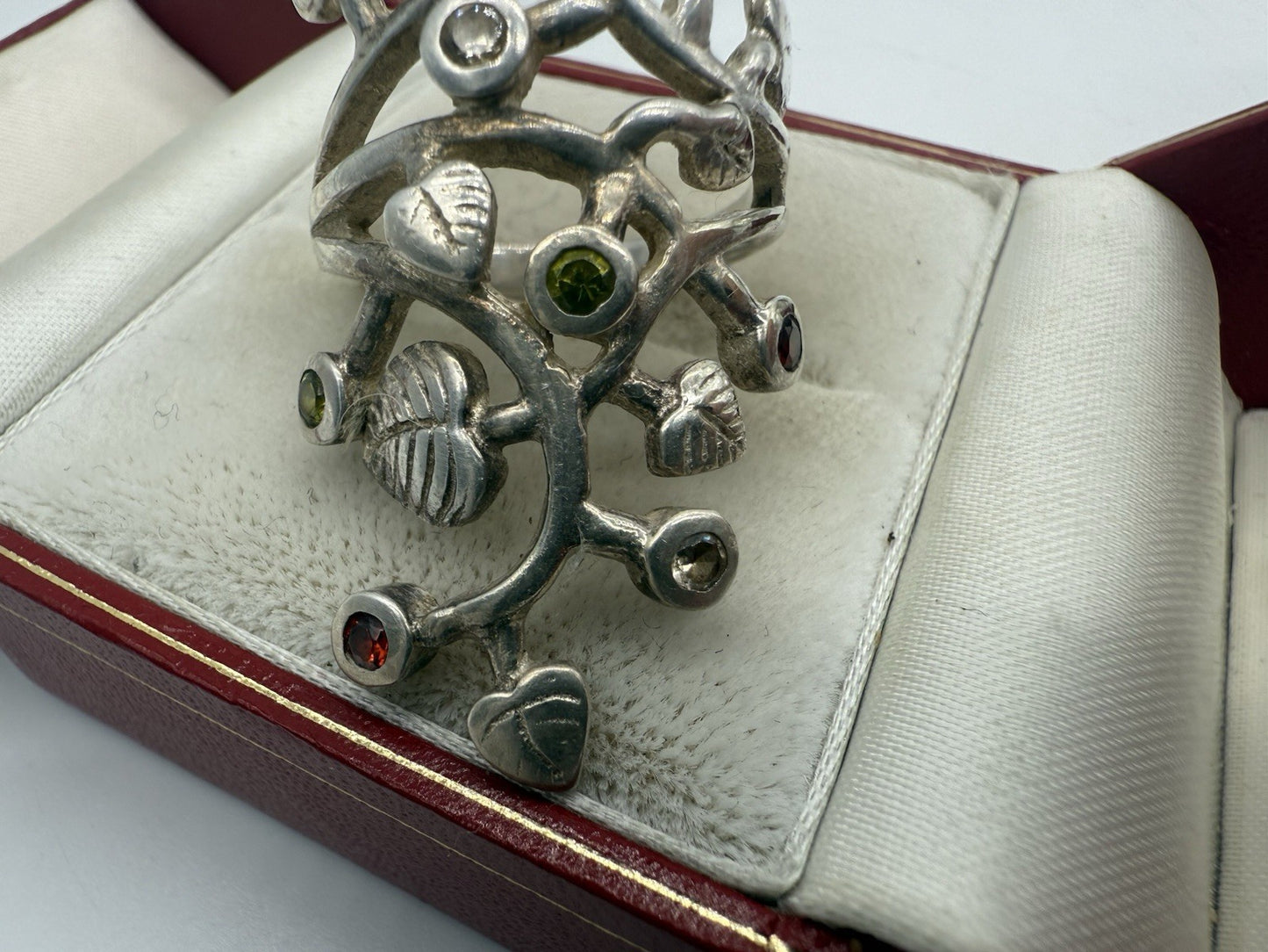 VINTAGE FLORALER RING 925 SILBER RING PERLE & GEMISCHTE EDELSTEINE GR.60