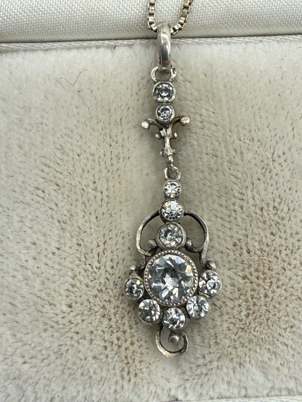 ART DECO 830er SILBER ANHÄNGER VINTAGE FRANKREICH + SILBER KETTE 48cm
