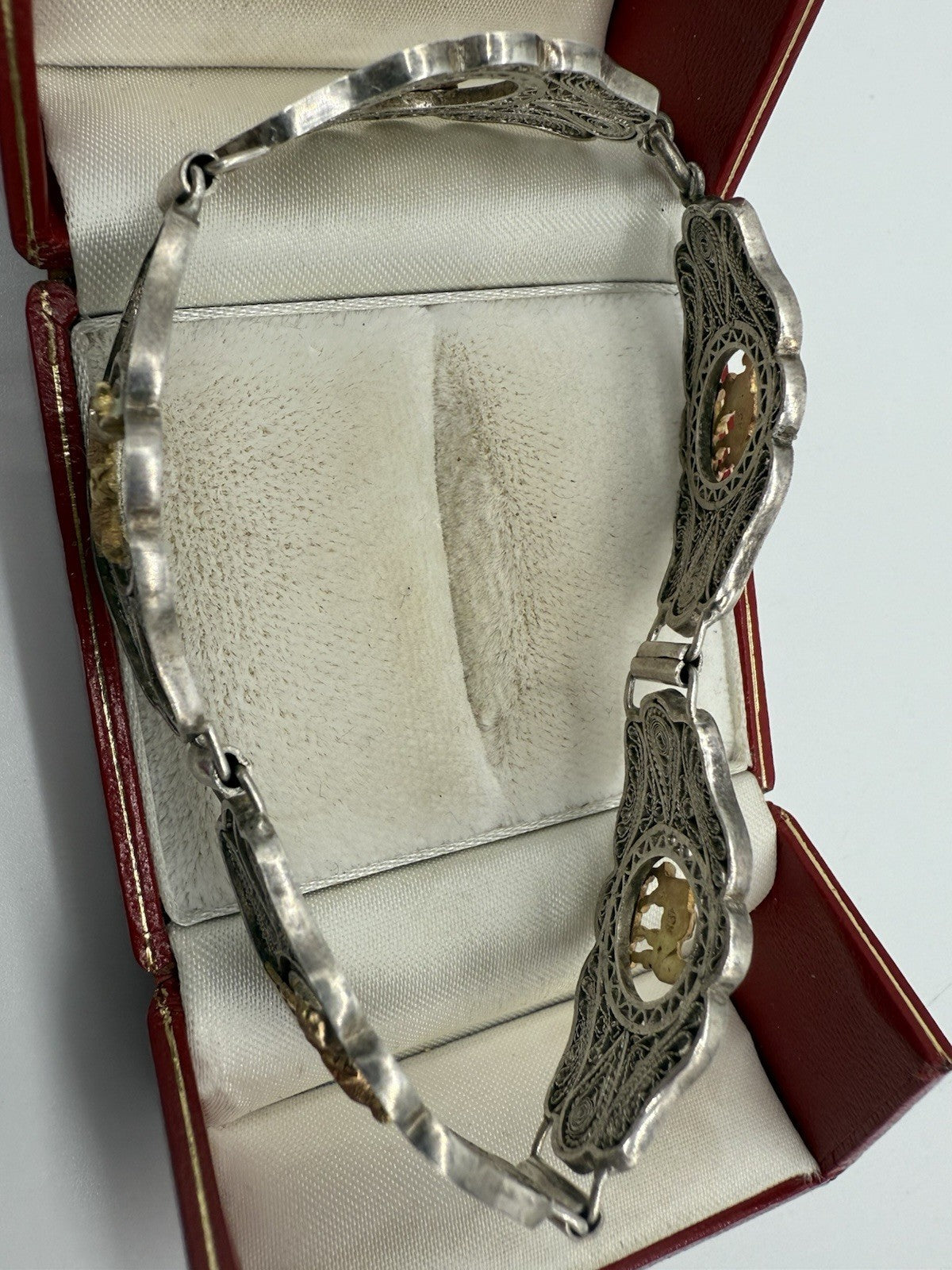 VINTAGE PERUANISCHES ARMBAND SILBER MIT 18K GOLD TIERMOTIV LAMA 20cm