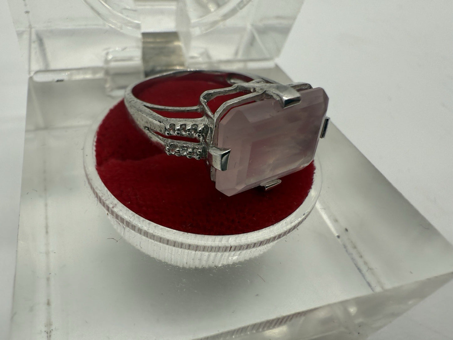 VINTAGE 925 SILBER RING MIT NATÜRLICHM ROSENQUARZ EDELSTEIN GR.54