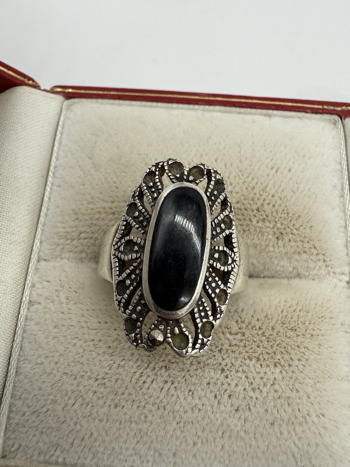 VINTAGE ONYX RING 925 STERLING SILBER GR.51