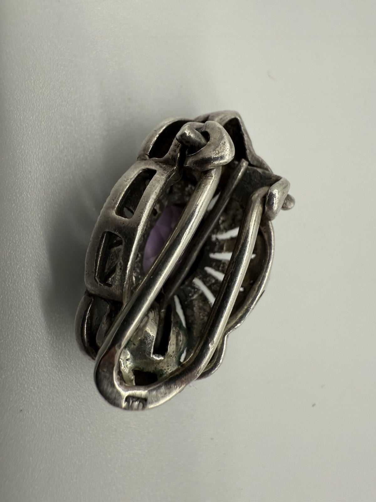 VINTAGE 925 SILBER JUGENDSTIL BROSCHE MIT AMETHYST & MARKASITEN