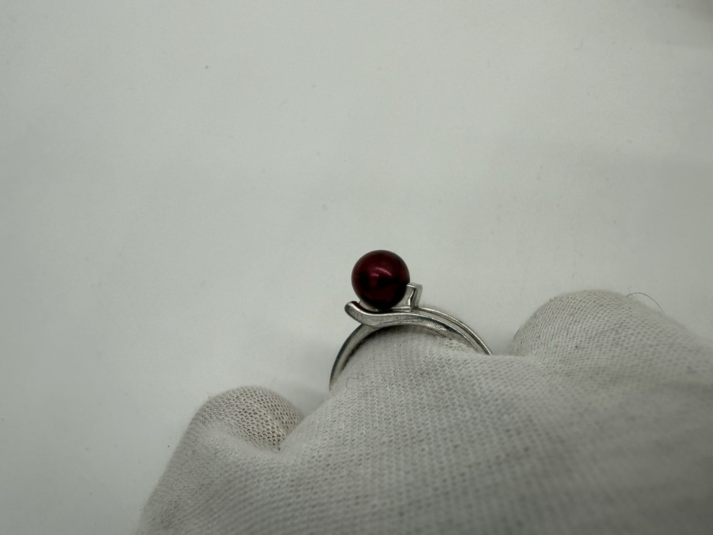 VINTAGE KIRSCH PERLENRING, 925 SILBER HONOURA PERLE, JUNI GEBURTSSTEIN GR60