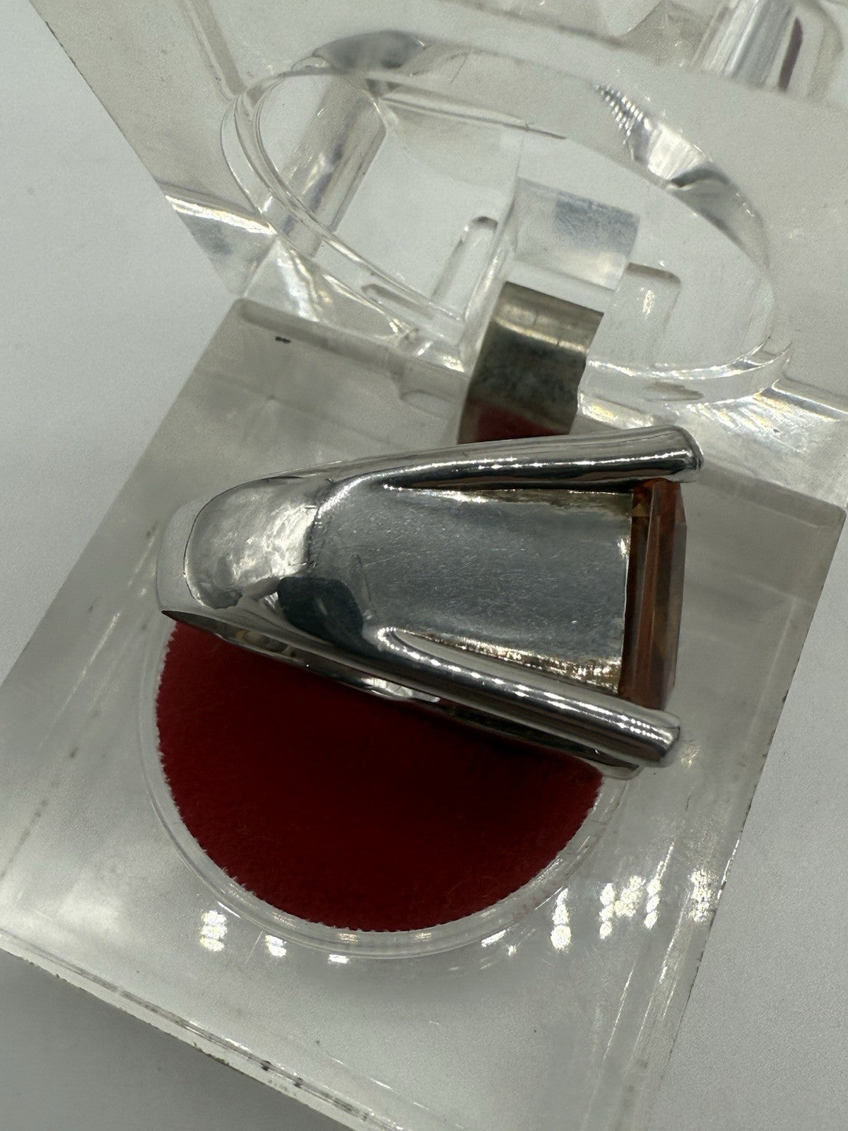 925 SILBER RING MIT SYNTHETISCHEN CITRIN STATEMENT-SCHMUCK VINTAGE GR.55