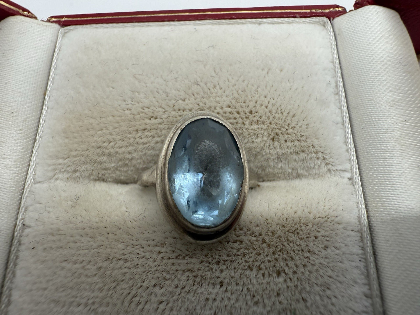 VINTAGE 835 SILBER RING MIT BLAUEN FARBSTEIN GR.45