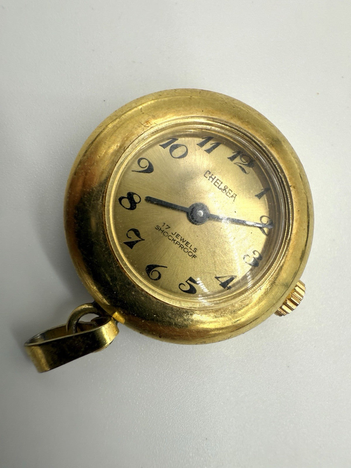 VINTAGE CHELSEA 17 JEWELS TASCHENUHR ANHÄNGERUHR, DAMEN GOLD DOUBLE LÄUFT