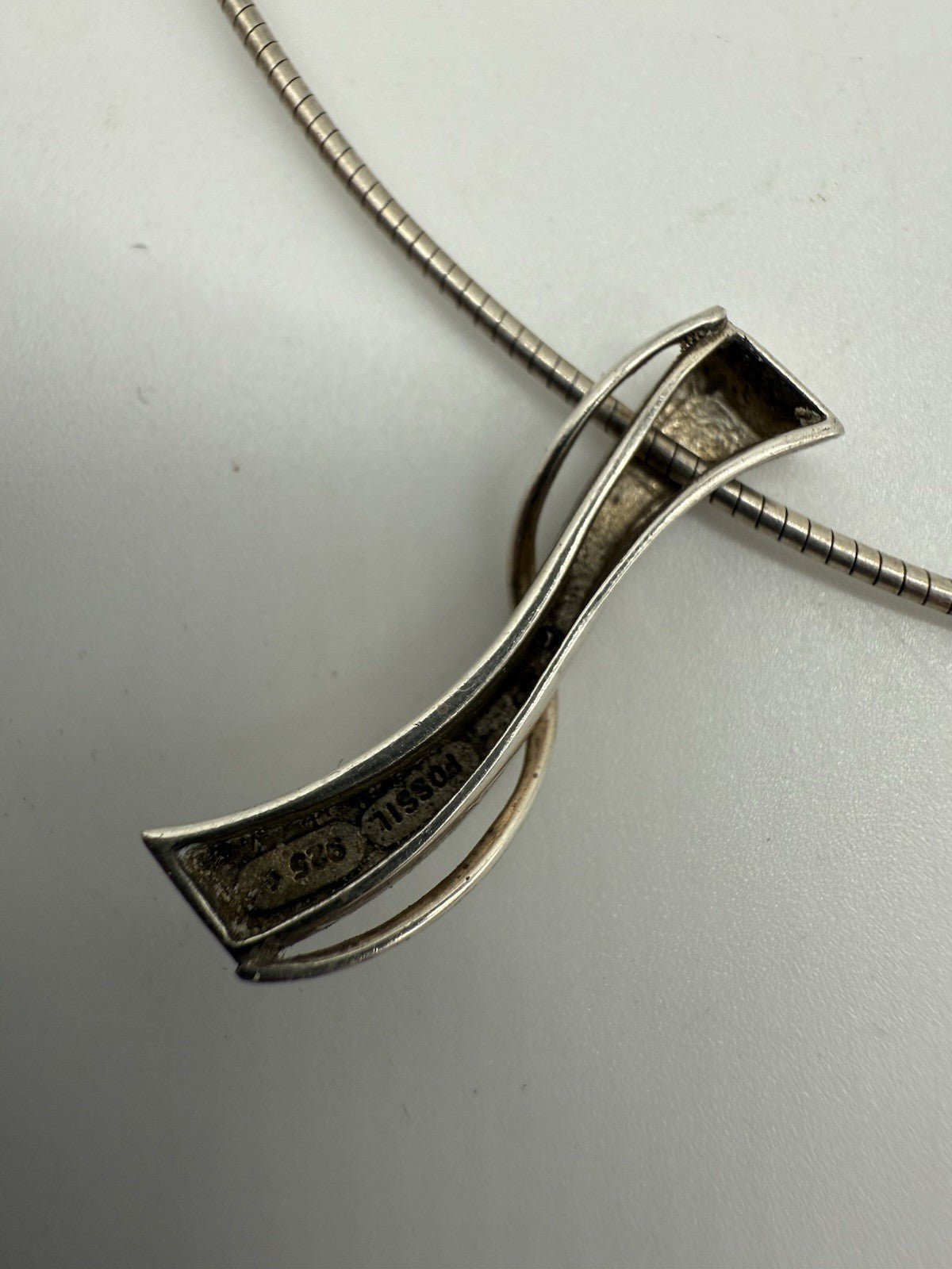 VINTAGE 925 STERLING SILBER KETTE & FOSSIL ANHÄNGER