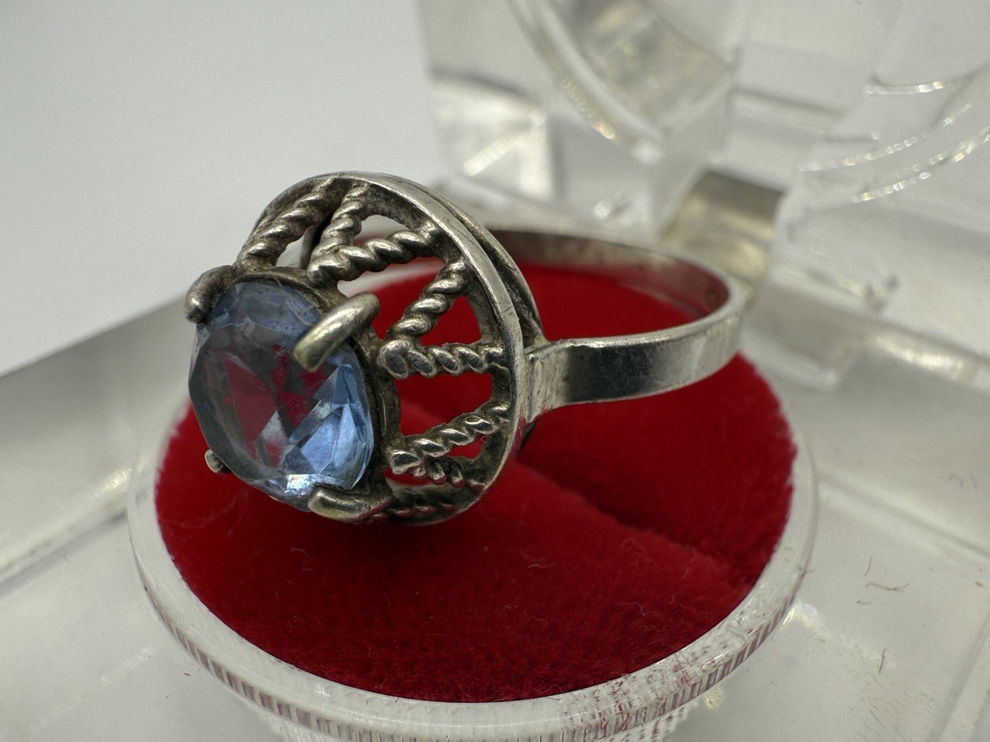 FILIGRANER ANTIK RING - 835 SILBER FISCHLAND SCHMUCK - BLAUER STEIN GR.60