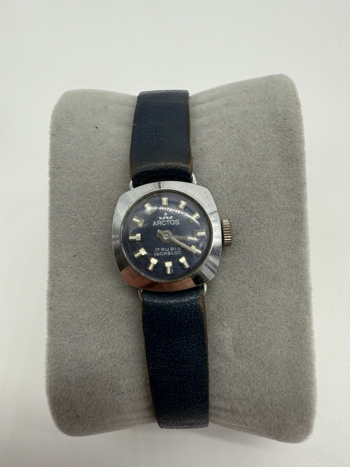 VINTAGE ARCTOS DAMENUHR BLAU 17 RUBIS HANDAUFZUG LÄUFT