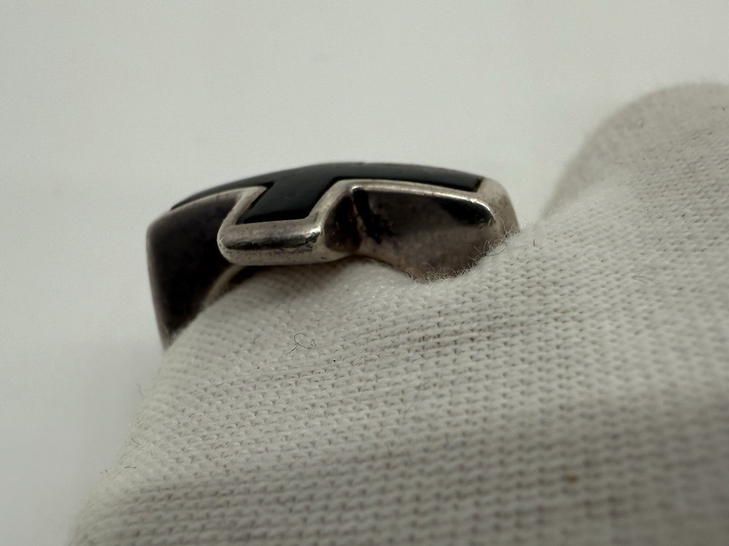 VINTAGE 925 SILBER RING ESPRIT MIT SCHWARZEM KREUZ GR.55